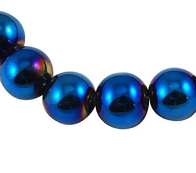 Blå pärla med regnbågslyster 8 mm 15-pack