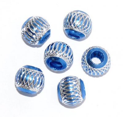 Rund aluminiumpärla blå 13 mm 6-pack