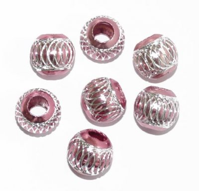 Rund aluminiumpärla rosa 13 mm 6-pack