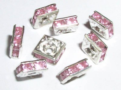 Silver strassfyrkant rosa